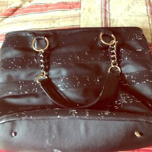 Sparkle black tote with purple interior